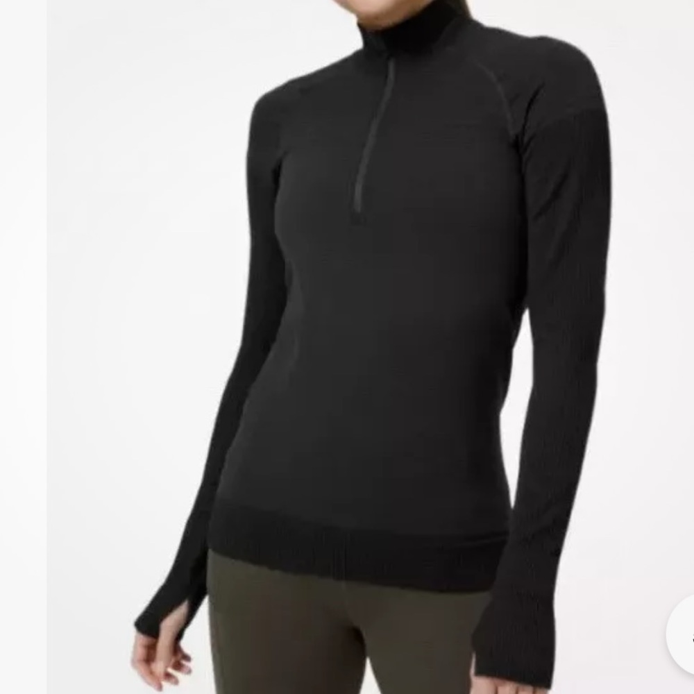 Lululemon Keep The Heat Dark Olive Half Zip Wool Blend Long Sleeve Top Size 6